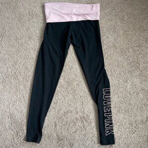 Victoria's Secret Leggings Womens XS Black Pink Foldover Yoga Love Pink Y2K